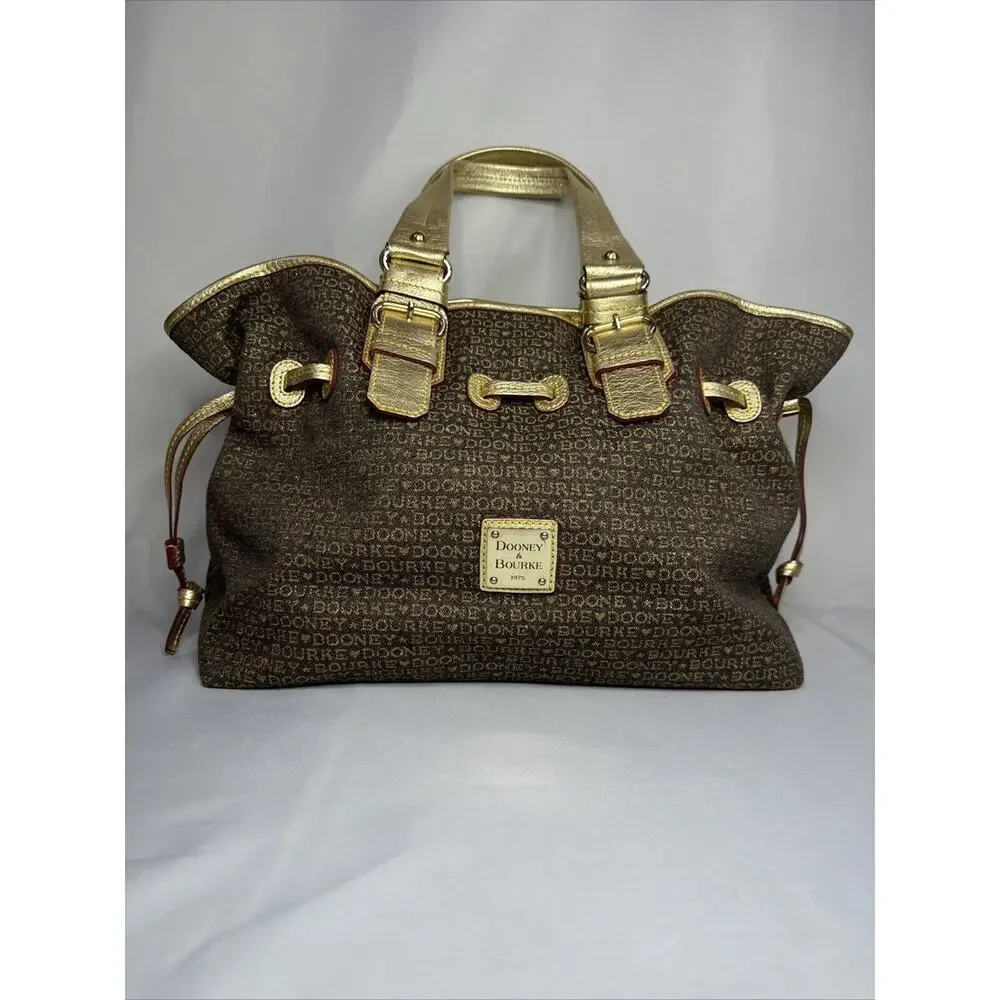 Brown And Gold Dooney and Bourke Small Print chiara tote Handbag Purse - Picture 1 of 11